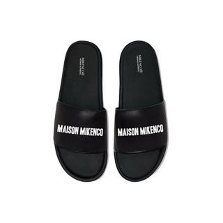 Dép quai ngang nam mikenco màu đen trơn in chữ, kiểu dáng basic size 38-43