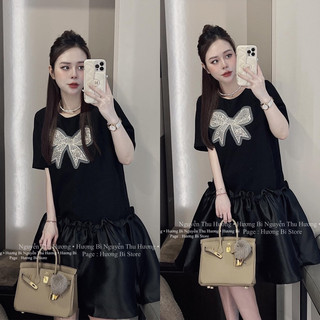 Váy xuông mềm mại tiểu thư [ Shop chỉ bán loại 1 ] nơ phối chân tafa nơ đá