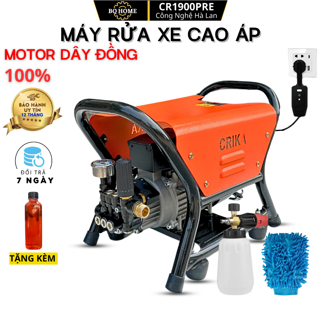 [HN] Máy rửa xe cao áp Crika công suất 1900w,chuẩn lõi đồng có chỉnh áp dây dài 15m,rửa ô tô xe máy,sân vườn,chuồng trại