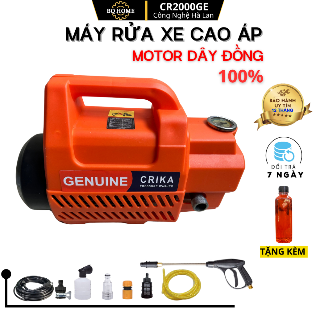 Máy rửa xe mini gia đình áp lực cao Crika công suất 2000w áp lực 160bar chuẩn lõi đồng xịt rửa ô tô sân vườn