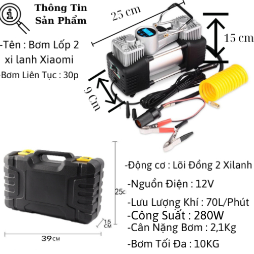 Bơm Lốp Ô Tô 2 Xi Lanh Xiaomi Air Compressor – Kèm Hộp Dụng Cụ Vá Lốp & Sửa Chữa Khẩn Cấp | BigBuy360 - bigbuy360.vn