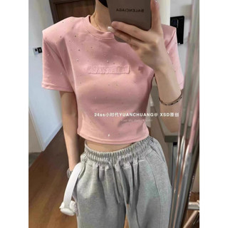 Áo phông balen đính đá cổ tròn cộc tay