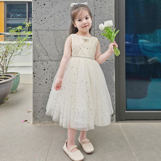 Váy Sao Vàng Sát Nách Cườm Eo Xinh Xắn Cho Bé Yêu