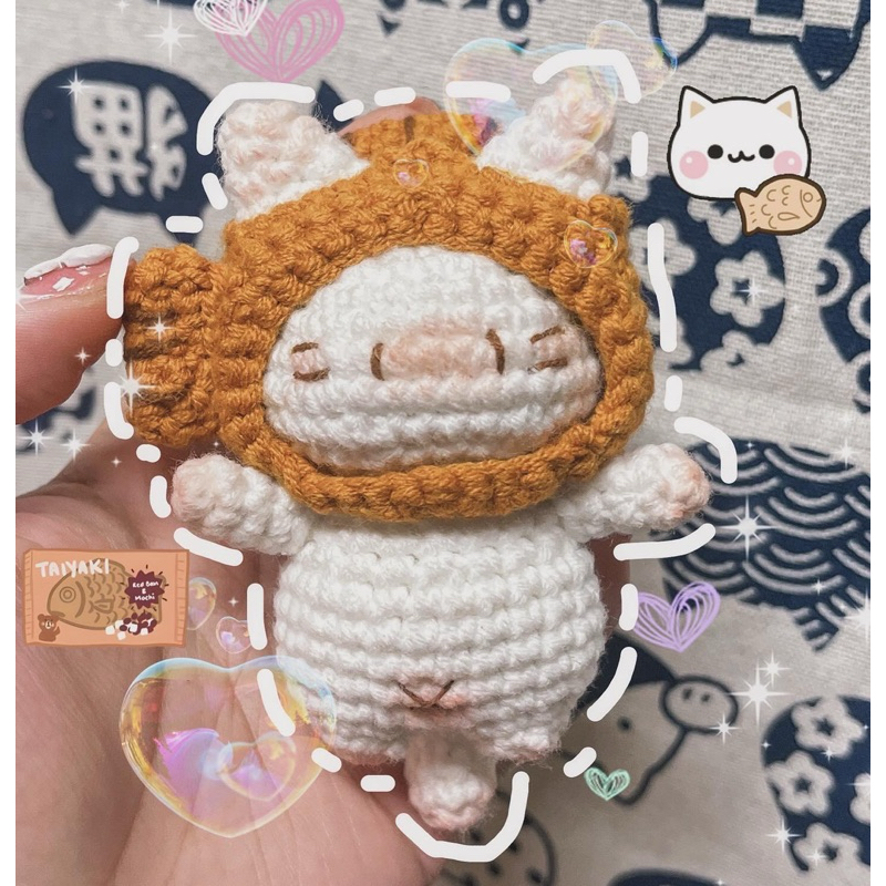 Móc Khoá Mèo đội mũ cá TAIYAKI