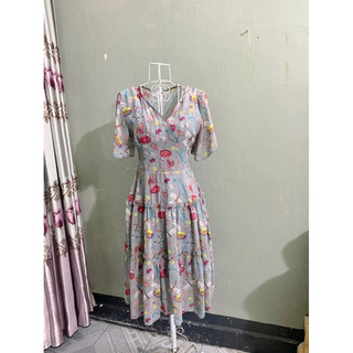 <si tuyển> Váy đầm họa tiết xinh/ màu xanh ghi