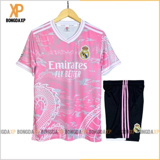 Áo Đá Bóng Real Madrid Hồng, Đồ Đá Banh Vải Thun Lạnh Cao Cấp