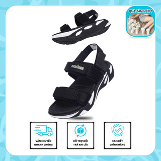 Giày Sandal Nam Nữ Unisex 2 Quai Ngang Đế Đen Phối Trắng Siêu Nhẹ Siêu Bền Siêu Dễ Thương - Tặng kèm vớ (NOCS)