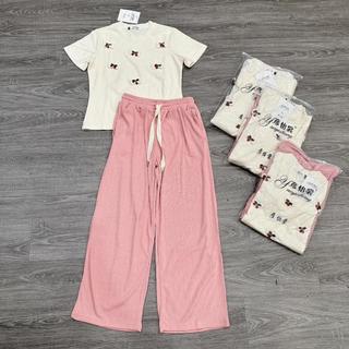 Sét bộ cherry áo cộc/dài, quần dài