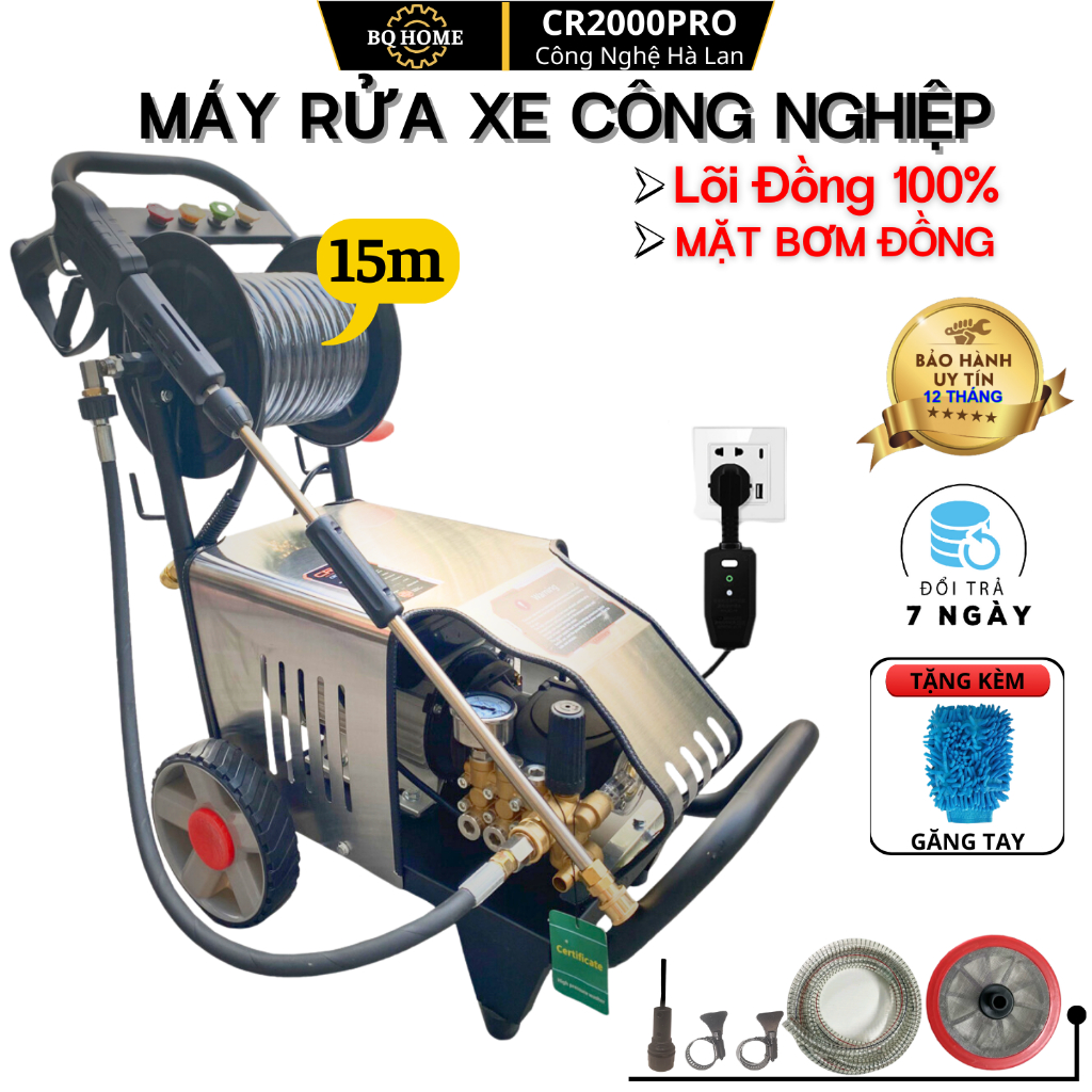 [HN] Máy rửa xe Công Nghiệp Crika2000pro,động cơ cảm ưng từ lõi Đồng,mặt bơm Đồng,Dây bố thép 15M xịt rửa ô tô xe máy