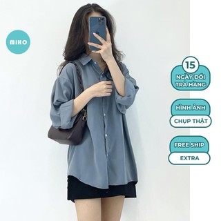  Áo sơ mi vải tằm lụa form rộng Áo sơ mi nữ trơn mùa hè thoáng mát Áo somi freesize chất liệu vải cao cấp Miho House 