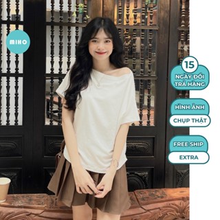 Áo Thun Trễ Vai Zip, Áo Kiểu Lệch Vai Điệu Đà, Áo Hở Vai Kiểu Xinh, Áo Phông Trơn Basic Chất Cotton Co Dãn Miho House