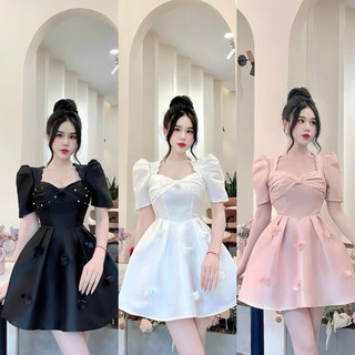 BIGSIZETIX Đầm dự tiệc tiểu thư thiết kế xếp ngực đính ngọc phối tùng váy đính hoa chiết eo siêu hack dáng 50-90kg