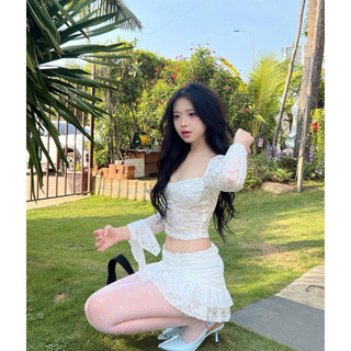 𝑳𝒖𝒏𝒂𝒔𝒉𝒐𝒑 Set đầm diện hè phối Ren dáng trễ vai Bestseller🎀 [A119]