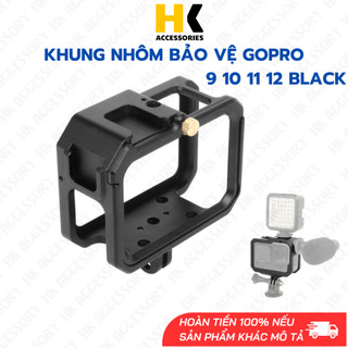 Khung Nhôm bảo vệ Gopro 12 11 10 9 Black có hỗ trợ ngàm Cold Shoe gắn mic đèn