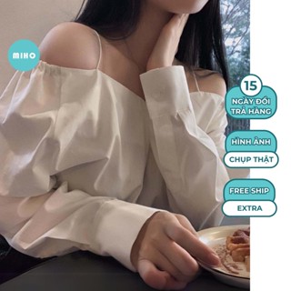 XẢ HÀNG Áo trễ vai dài tay chất vải thô lụa Miho House
