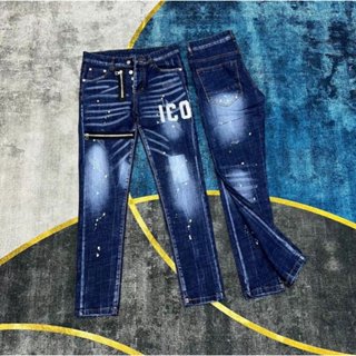 Quần jean nam dài phối khoá kéo lệch kèm hoạ tiết DSQ phong cách trẻ trung sang trọng