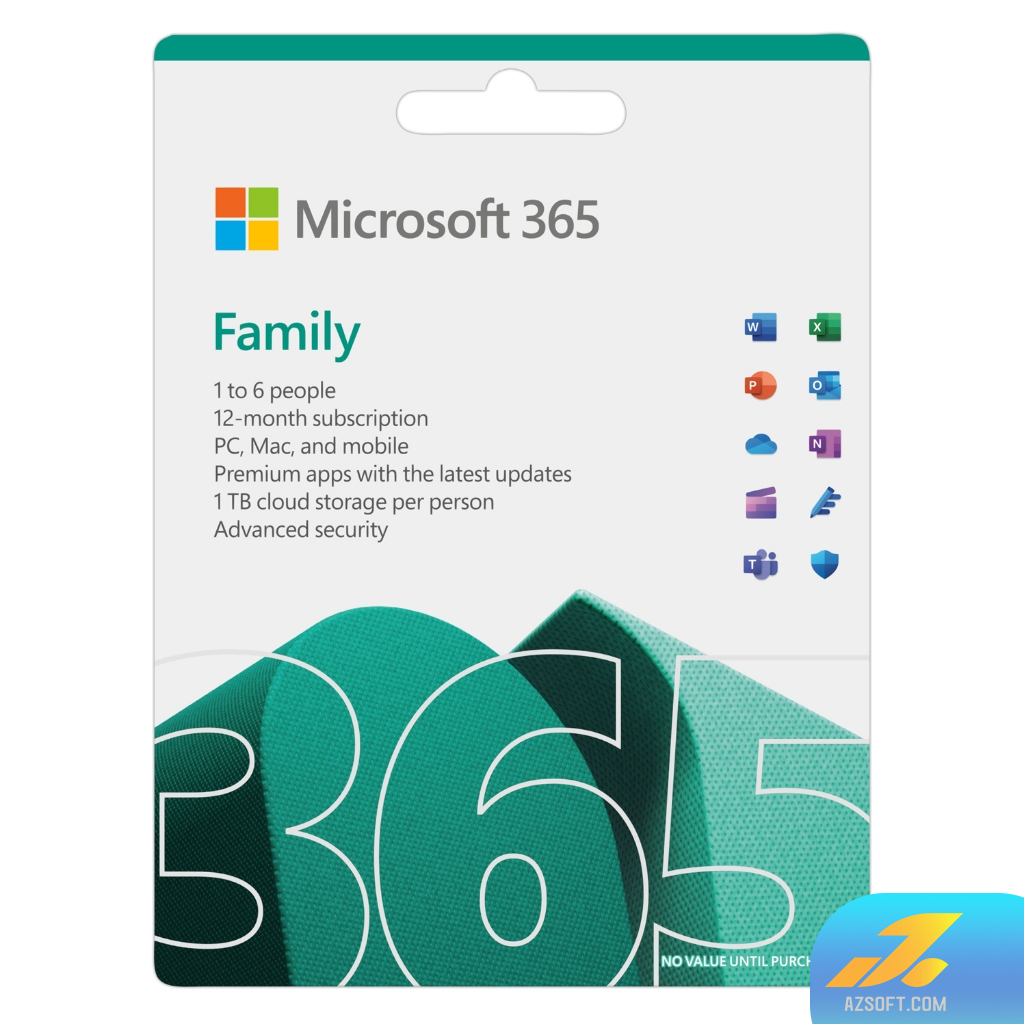 Phần mềm Microsoft 365 Family 32/64bit chính hãng (1 năm, 6 tài khoản, 30 thiết bị, 6Tb OneDrive)