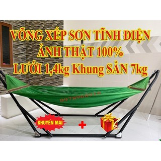 ( Hàng loại 1 ) VÕNG XẾP KHUNG SẮT SƠN TĨNH ĐIỆN KIỂU CỠ NGƯỜI LỚN TẶNG KÈM LƯỚI ĐẠI (Ảnh thật) Hàng Việt Nam