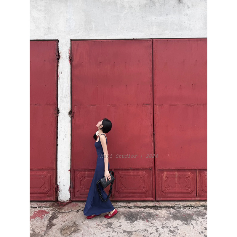 MEII STUDIO || navy dress váy ôm dáng mềm dài