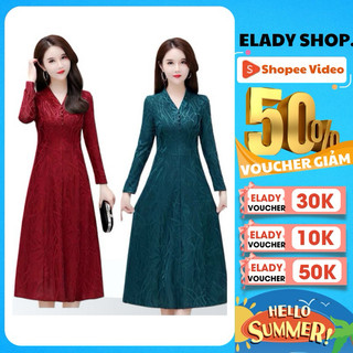 Đầm trung niên nữ AD1023, Đầm thu đông dài tay chất vải thun vân nổi hàng Quảng Châu cao cấp cực đẹp và sang trọng
