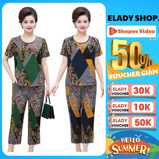 Đồ bộ trung niên cho mẹ - Đồ bộ nữ trung niên, vải lanh Quảng Châu dày dặn, ít co nhăn, mềm mát, quần lửng ống sớ rộng