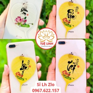 Lá Bồ Đề viết chữ thư pháp in hình Hoa Sen