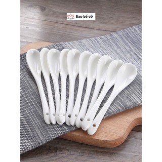 Thìa trắng sứ dài 13 cm, thìa sứ uống cà phê, thìa sứ
