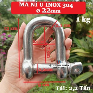 Ma ní chữ u inox 304 - tải trọng 2.200 kg - không han rỉ, sáng bóng