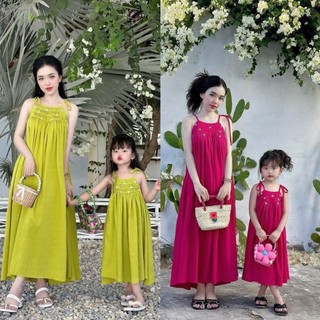 Váy bé gái - đầm maxi đính hoa nhún ngực cho bé diện hè, du lịch ( dt04)
