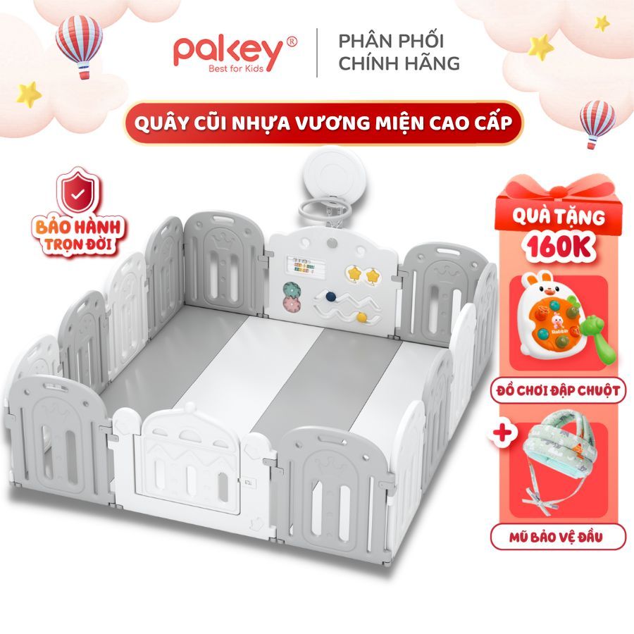 Quây Cũi Nhựa PAKEY Crown Nhật Bản 2024 Tặng Cột Bóng Rổ+ Thảm + 100 Bóng - Quây Nhựa Nguyên Sinh An Toàn Cho Bé