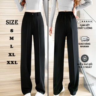 Quần tây ống rộng suông nữ lưng thun phía sau ống đứng dáng suông bigsize màu đen lưng cao khóa trước co giãn .A02