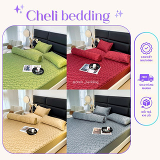Bộ ga gối lụa trần bông 4 món , set ga gối lụa cao cấp trần bông nhập khẩu , bộ ga giường lụa mát mùa hè , ga bo chun