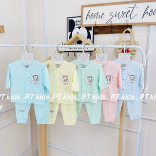 Bộ sơ sinh dài tay vải thông hơi quần đáp đũng mềm, mịn, mát cho bé trai bé gái 3 đến 8kg
