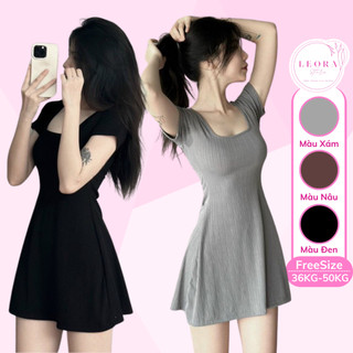 Đầm xòe ngắn LEORA, đầm cổ vuông tay ngắn đi tiệc quyến rũ sang trọng DN001