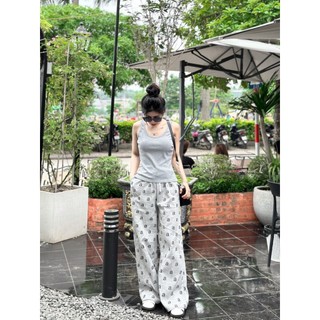 Set đồ nữ hai dây bản to chất thun tăm dày dặn, kèm quần suôn nhung sang chảnh