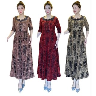 Đầm dạ hội trung niên đi tiệc vải thun nhũ kim sa cổ nạm đá size lớn 75kg, Đầm dạ hội đi tiệc trung niên bigsize 75kg