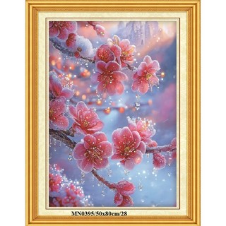 Tranh thêu chữ thập phong cảnh hoa đào mn0395 cm - chưa thêu
