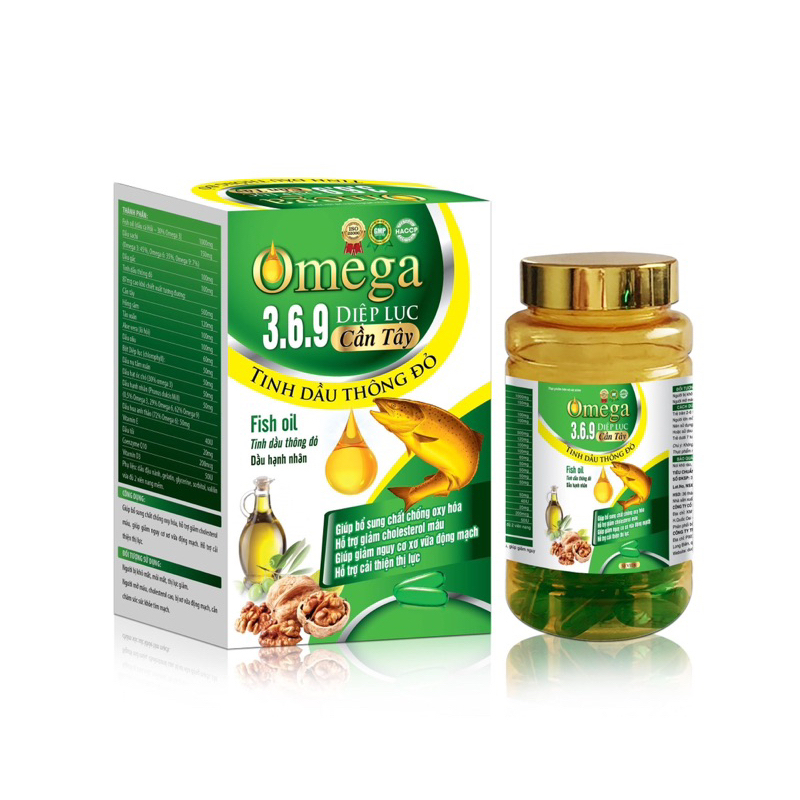 Dầu cá omega 369 diệp lục cần tây ( lọ 50viên )