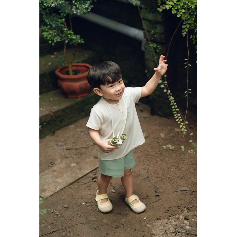 Bộ áo quần cộc tay màu be Nous Kid dành cho bé trai bé gái mùa hè mát mẻ cao cấp