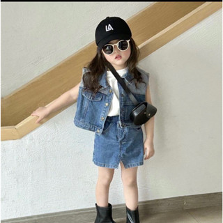 Sét bộ  vải bò 3 chi tiết ( không kèm mũ ) cho bé gái 10-30 kg Cotton