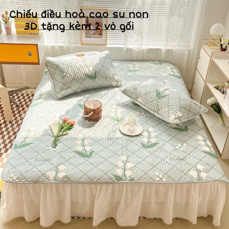 Chiếu Điều Hoà Cao Su Tencel Cao Cấp Mềm Mát Kèm 2 Vỏ Gối Loại 1 Mẫu Hot 2024