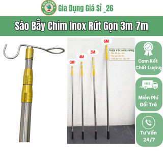 Sào bẫy chim sẻ, chào mào inox rút gọn dài 3m,4m,5m,6m,7m tặng kèm móc treo