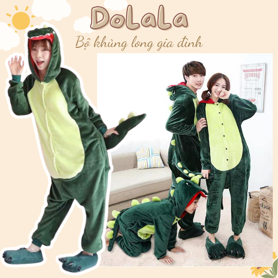 Bộ Đồ Ngủ Khủng Long Xanh Cute Đáng Yêu Cho Người Lớn Và Trẻ Em Chất Đẹp DOLALA