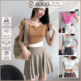 Áo Thun Tập Gym Yoga Dây Rút Thun Poly Dập Gân Siêu Co Giãn Thấm Hút Mồ Hôi Thoáng Mát Solo Sportswear 325