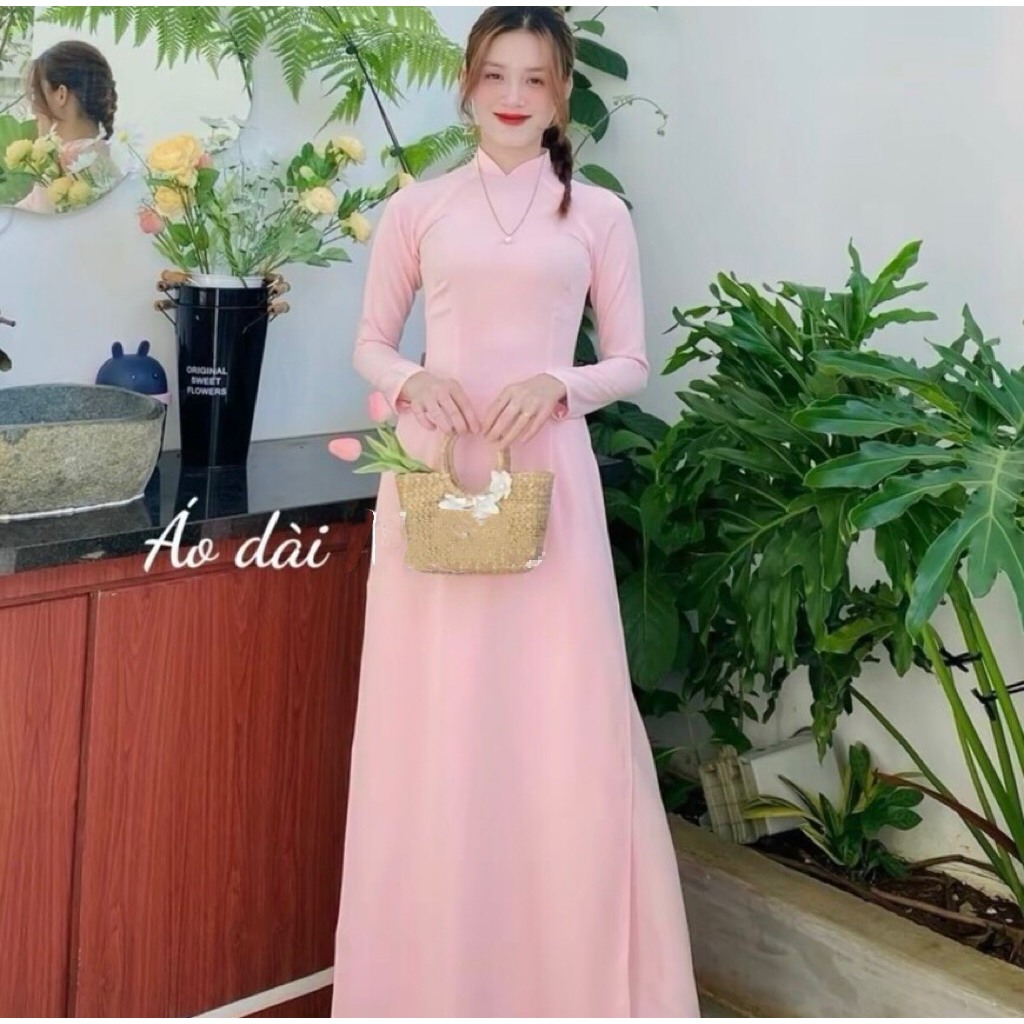 Áo dài trơn hồng phấn chất lụa Mỹ