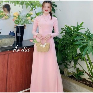 Áo dài trơn hồng phấn chất lụa Mỹ