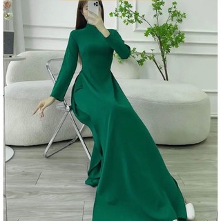 Áo dai xanh rêu chất lụa Mỹ cao cấp, hàng 2 tà cổ cao