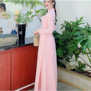 Áo dài trơn hồng phấn chất lụa Mỹ