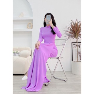 Áo dài tím cà trơn lụa Mỹ