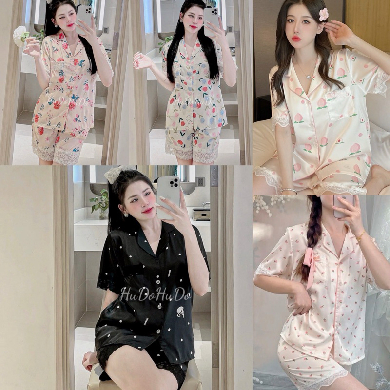 Bộ Lụa Latin Mềm Mịn Phối Ren Đẹp Chuẩn Vải Đẹp Đồ Bộ HuDo Quần Đùi Pijama